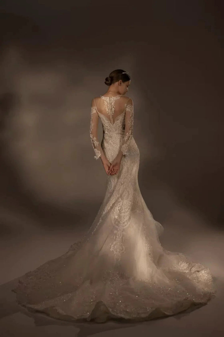 Exquisite Mermaid Halter Neck Illusion Lace Wedding Dress with Beaded Embroidery &amp; Keyhole Back H0010 by ZAPDRESS