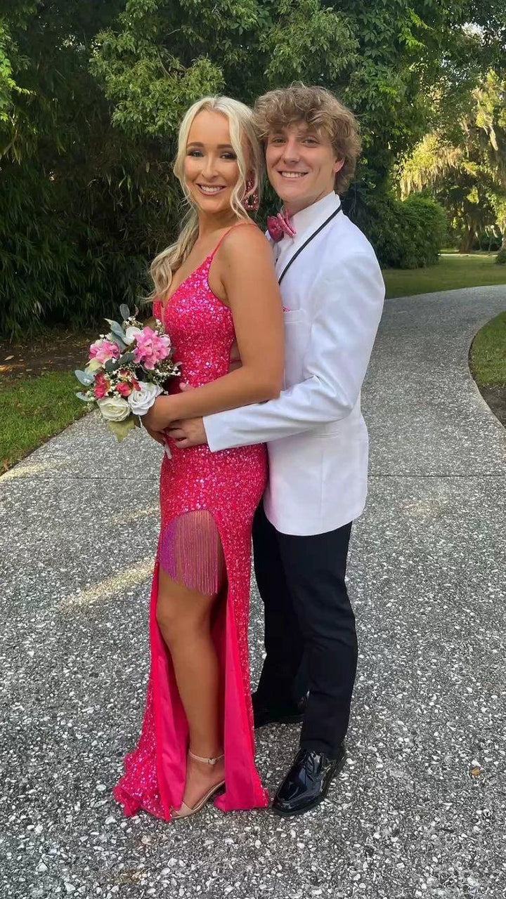 Spaghetti Straps Long Prom Dress With Lace-up Back Sequins Evening Dress Y35 by simplepromdress