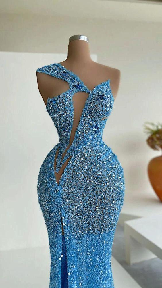 Blue Mermaid Sequins Celebrity Dresses Charming Evening Dress Y31 by simplepromdress