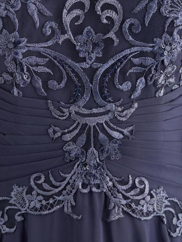 A-line Scoop Illusion Floor-Length Chiffon Lace Mother of the Bride Dress With Pleated Sequins by Dreamylily