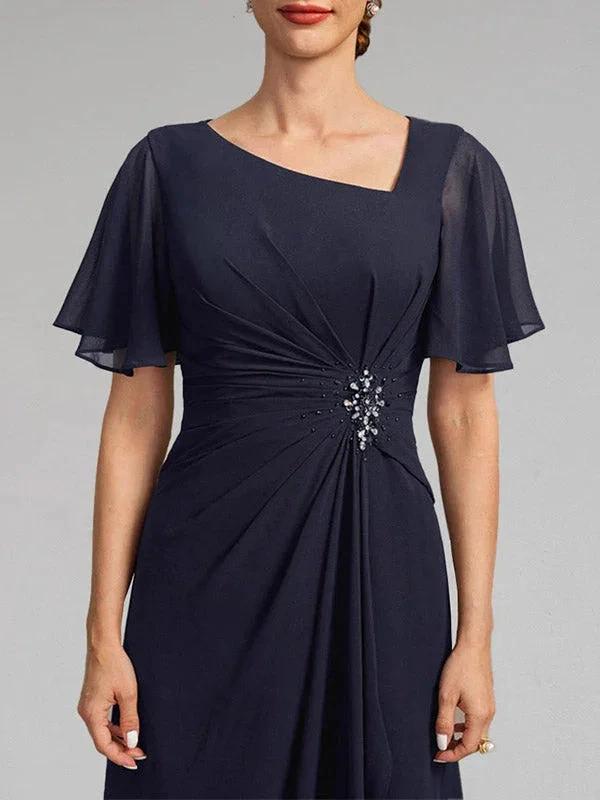 A-line Asymmetrical Floor-Length Chiffon Mother of the Bride Dress With Pleated Beading Sequins by Dreamylily