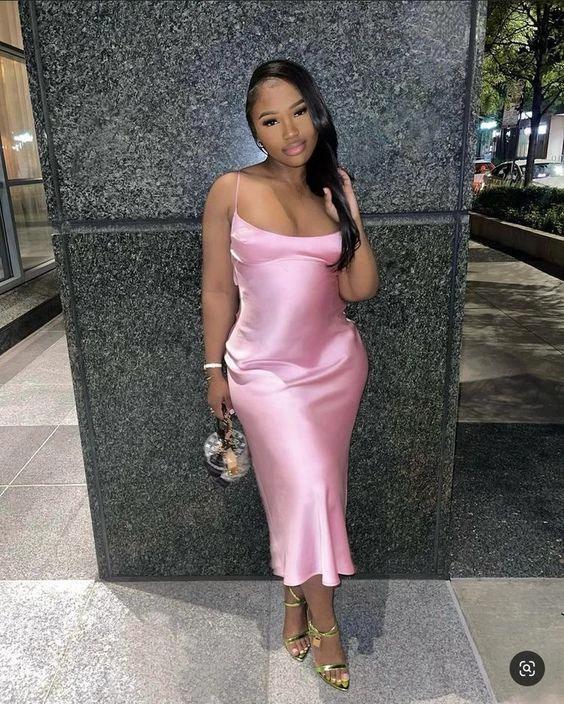 Pink Spaghetti Straps Prom Dress,Simple Pink Evening Dress,Black Girls Prom Dress Y1852 by simplepromdress
