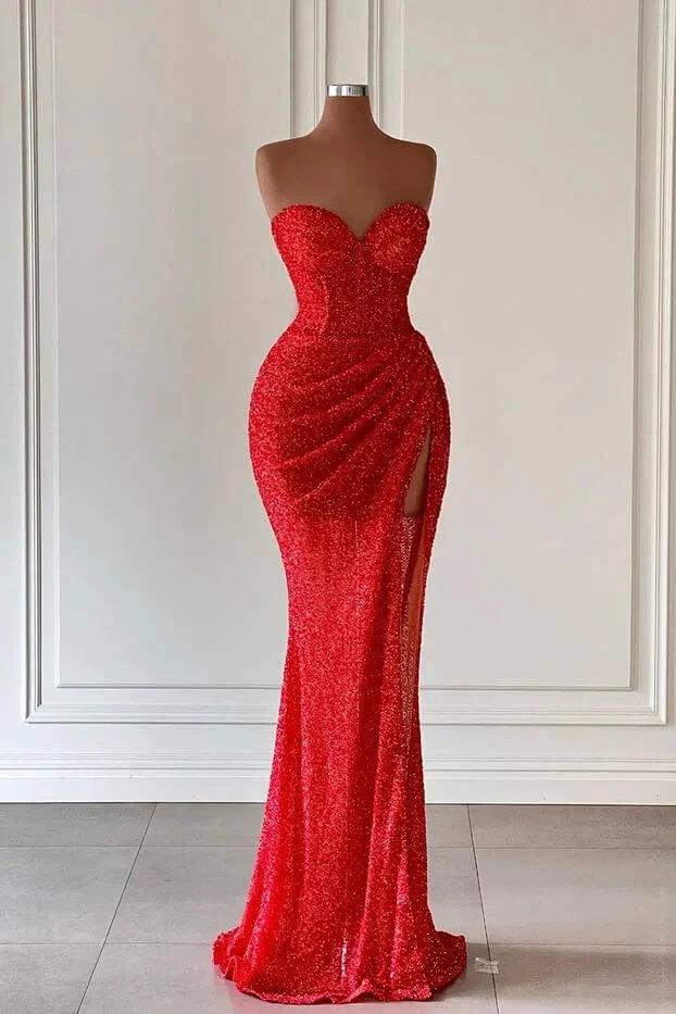 Sleeveless Sweetheart Mermaid Prom Dress with Sequins and Thigh-High Split by BIZTUNNEL