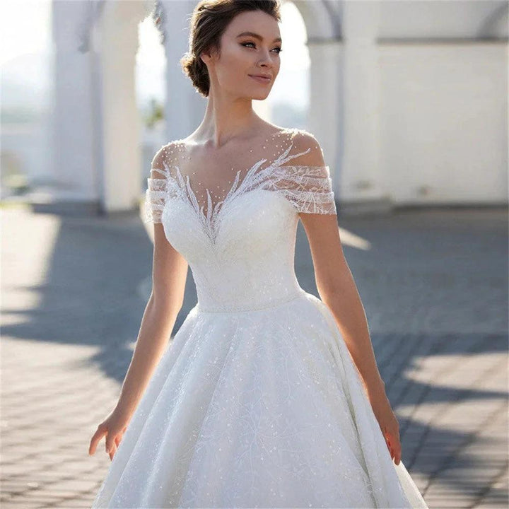 Charming Cap Sleeves Bridal Gowns 2024 Classic Lace A-Line Wedding Dress Backless O-Neck Vestidos De Novia Custome Made by payinti