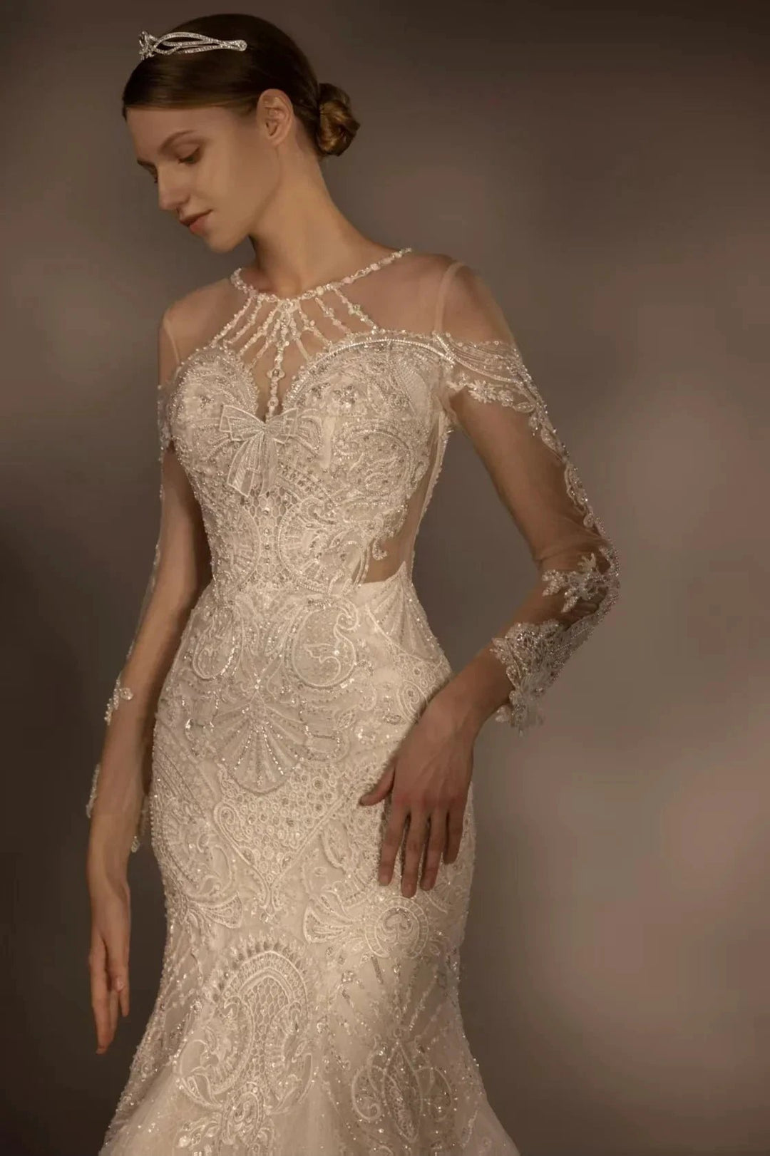 Exquisite Mermaid Halter Neck Illusion Lace Wedding Dress with Beaded Embroidery &amp; Keyhole Back H0010 by ZAPDRESS