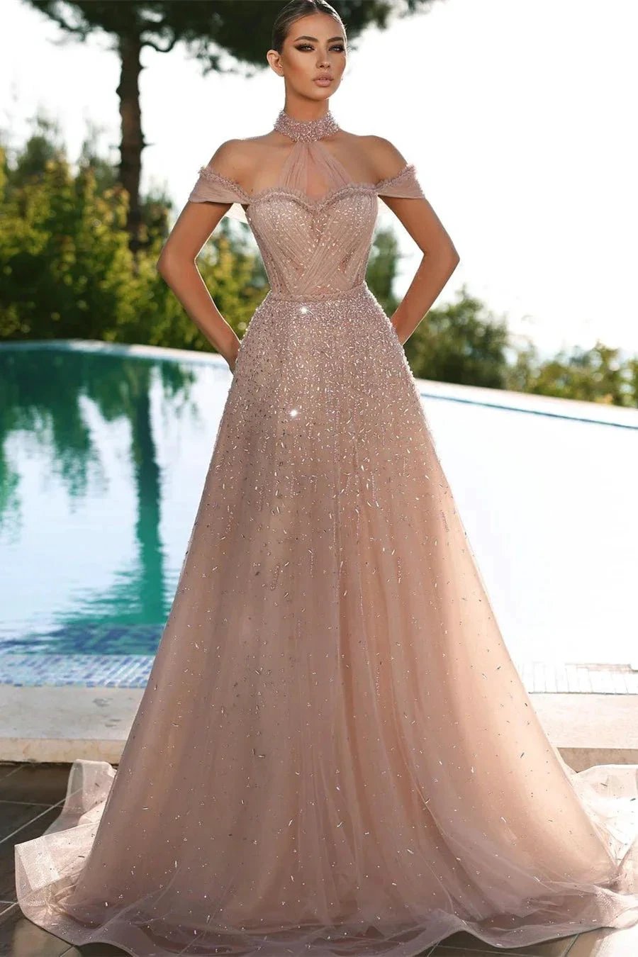 Stunning Long A-line Off the Shoulder Sequins Mermaid Prom Dress by BIZTUNNEL