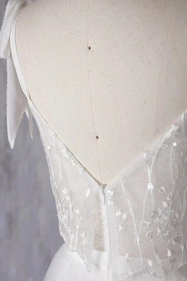 Affordable Long A-line Sweetheart Tulle Lace Backless Wedding Dress by BIZTUNNEL