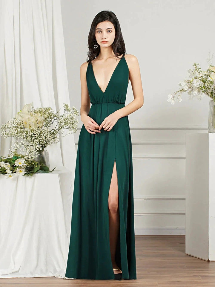 Affordable V-Neck Straps Chiffon Bridesmaid Dresses by misshow.com