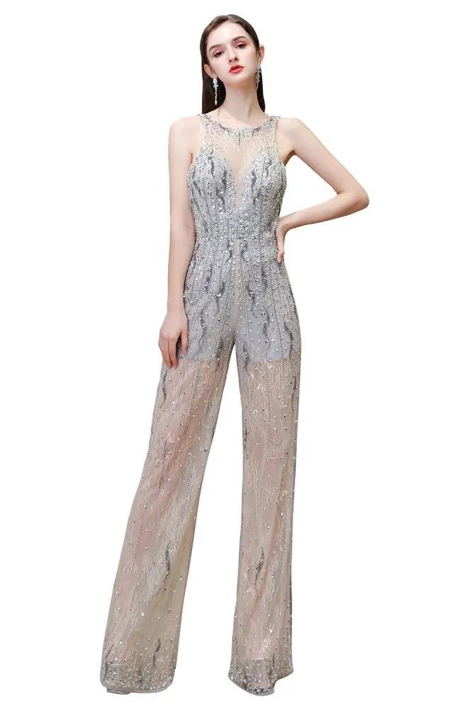 Amazing Illusion High Neck See-through Party Jumpsuit Sleeveless Prom Wear by misshow.com