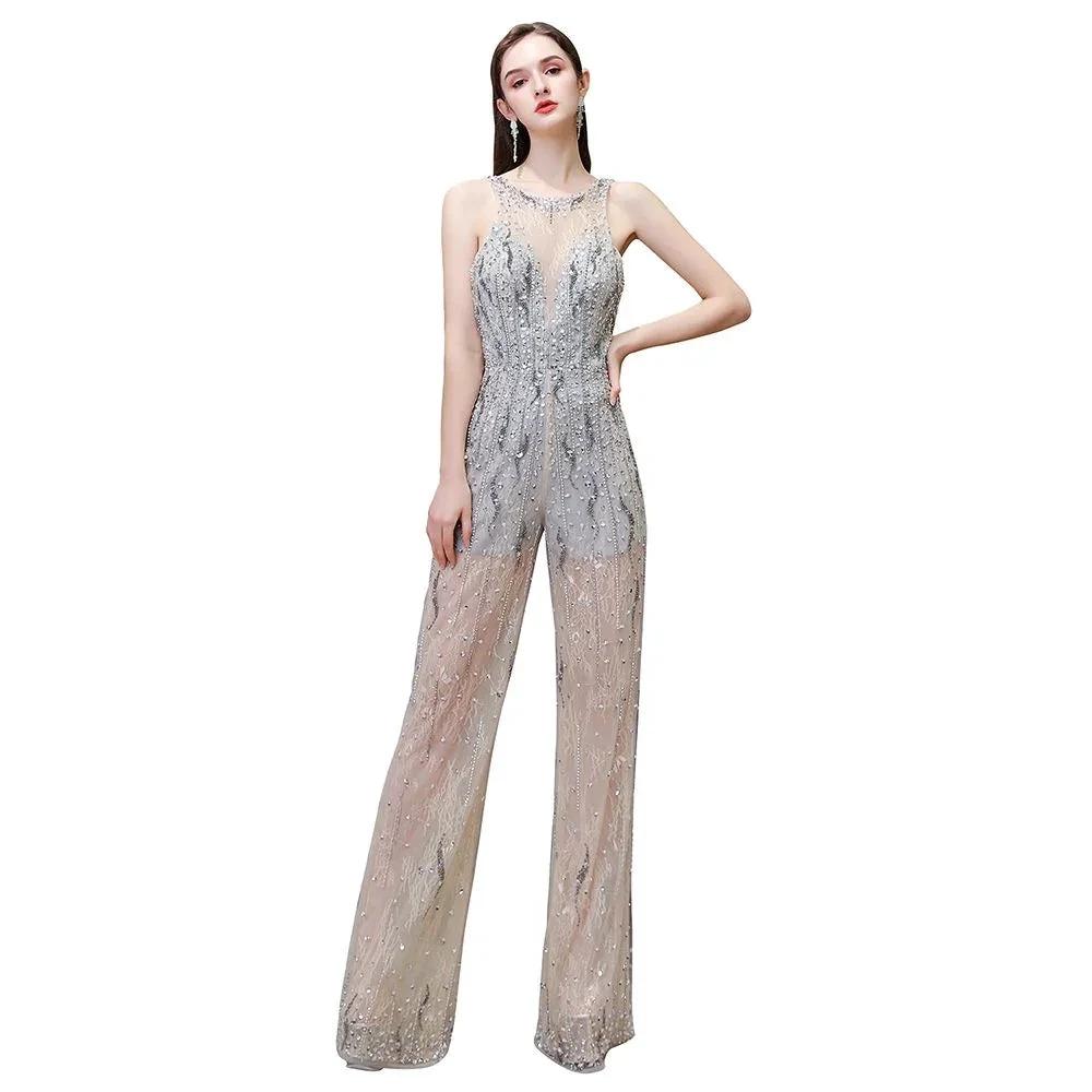 Amazing Illusion High Neck See-through Party Jumpsuit Sleeveless Prom Wear by misshow.com