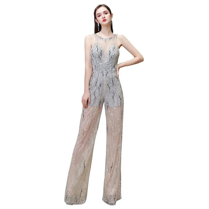 Amazing Illusion High Neck See-through Party Jumpsuit Sleeveless Prom Wear by misshow.com