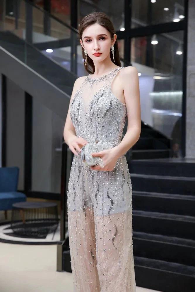 Amazing Illusion High Neck See-through Party Jumpsuit Sleeveless Prom Wear by misshow.com