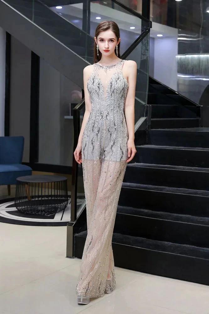Amazing Illusion High Neck See-through Party Jumpsuit Sleeveless Prom Wear by misshow.com