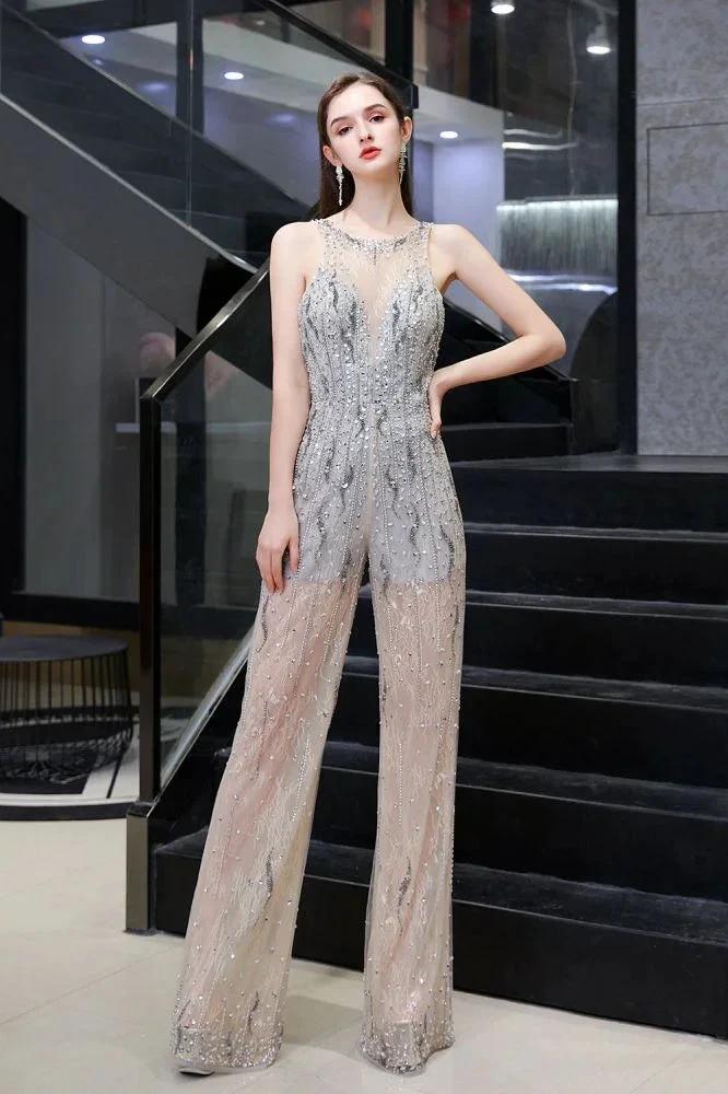 Amazing Illusion High Neck See-through Party Jumpsuit Sleeveless Prom Wear by misshow.com