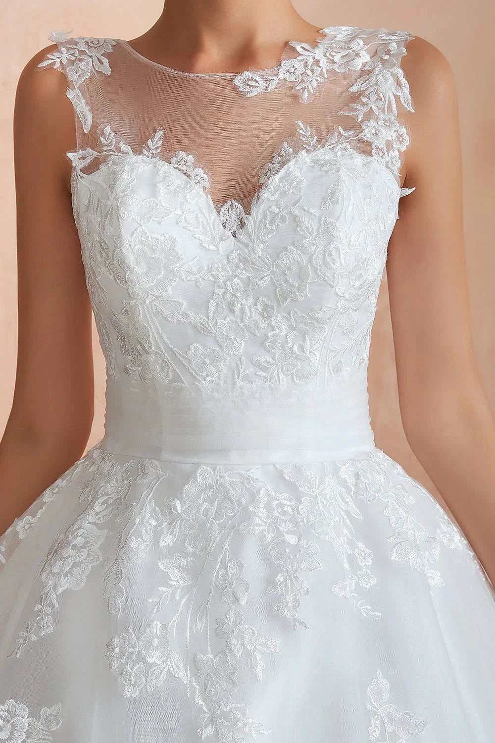 Amazing Long A-line Appliques Lace Tulle Wedding Dress by BIZTUNNEL