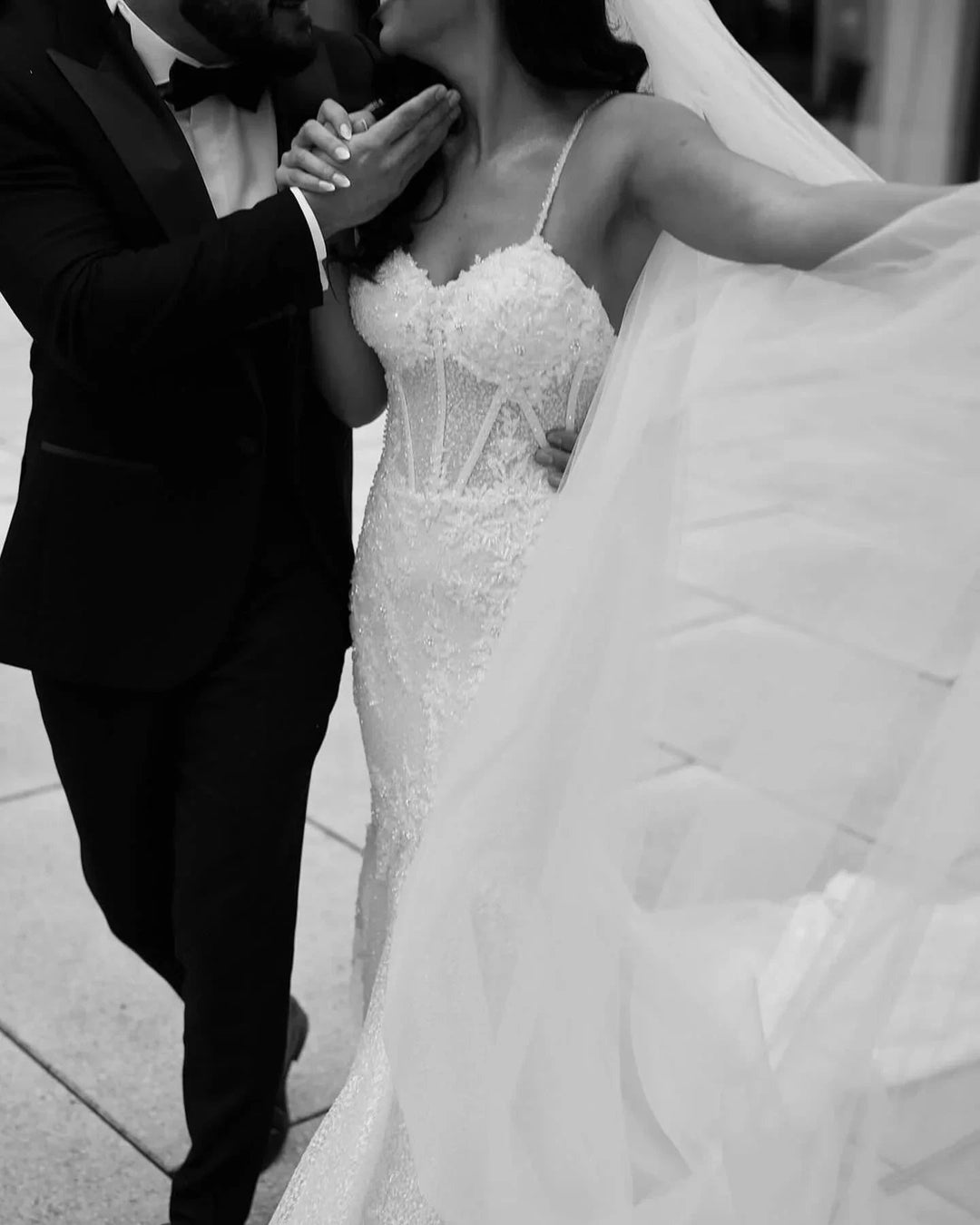 Amazing Mermaid Lace Spaghetti Straps Sleeveless White Long Wedding Dress With Appliques by misshow.com