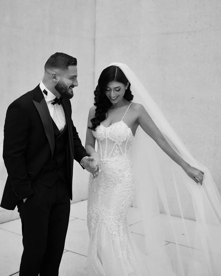 Amazing Mermaid Lace Spaghetti Straps Sleeveless White Long Wedding Dress With Appliques by misshow.com