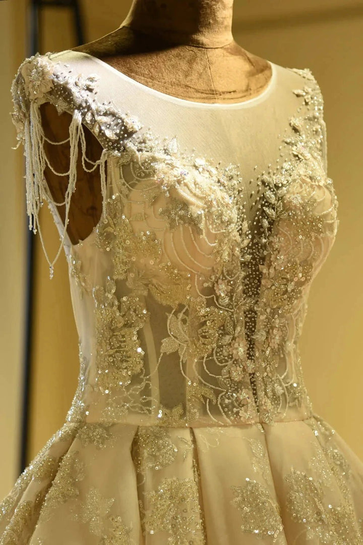 Amazing Princess Lace-up Sparkly Beading Tulle Ivory Princess Wedding Dress by misshow.com