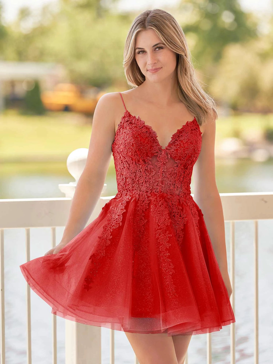 A-Line Spaghetti-Straps Sky Blue Lace Homecoming Dress With Appliques by KissProm