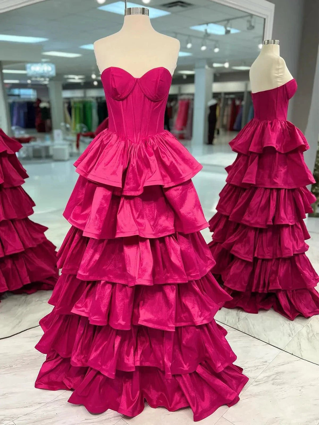 Ausha | Sweetheart Fuchsia Ruffles A-line Prom Dresses by KissProm