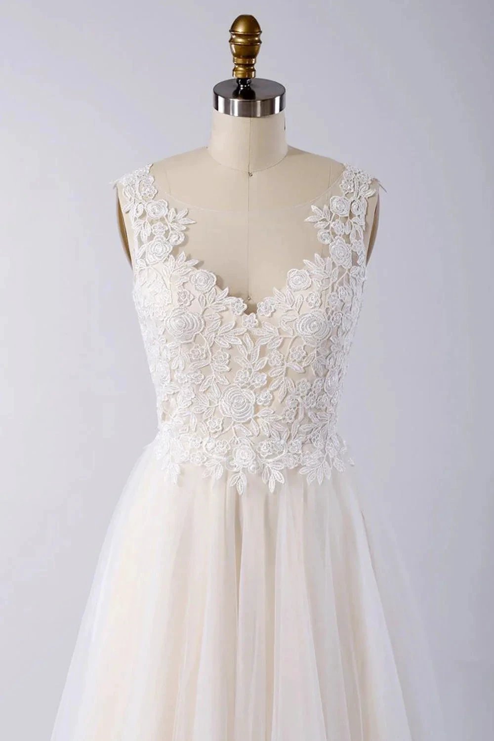 Awesome Long A-line Appliques Lace Tulle Open Back Wedding Dress by BIZTUNNEL