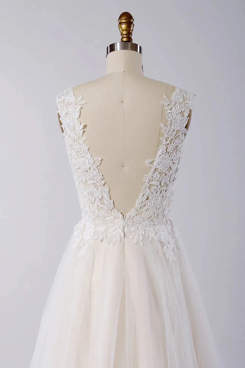 Awesome Long A-line Appliques Lace Tulle Open Back Wedding Dress by BIZTUNNEL