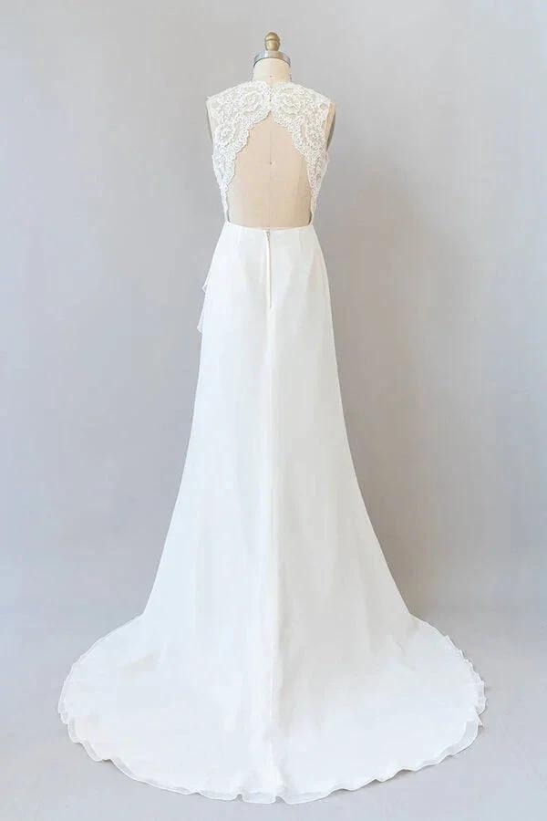 Awesome Long Sheath Lace Chiffon Backless Wedding Dress by BIZTUNNEL