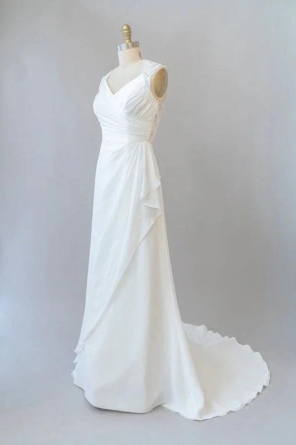 Awesome Long Sheath Lace Chiffon Backless Wedding Dress by BIZTUNNEL