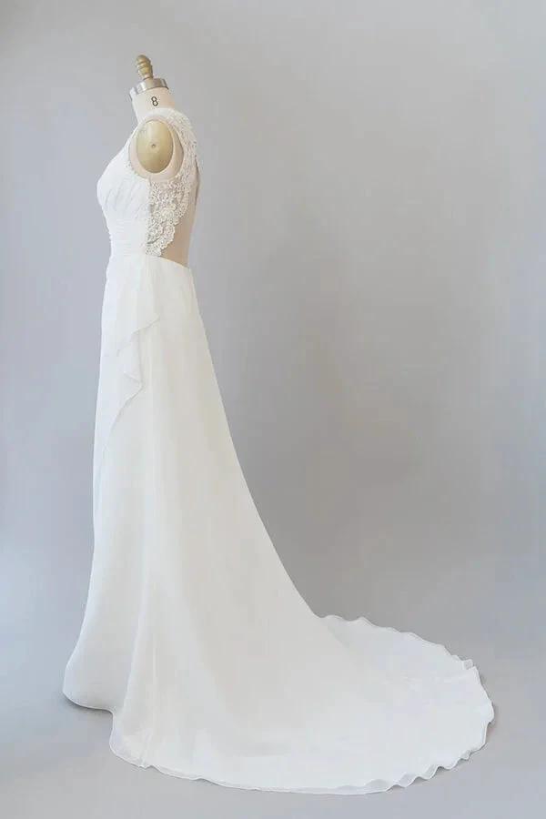 Awesome Long Sheath Lace Chiffon Backless Wedding Dress by BIZTUNNEL