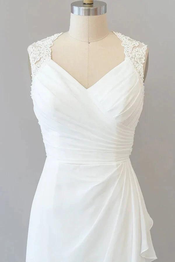 Awesome Long Sheath Lace Chiffon Backless Wedding Dress by BIZTUNNEL