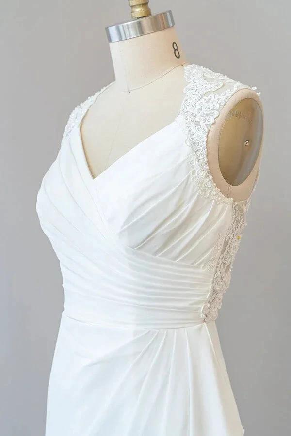 Awesome Long Sheath Lace Chiffon Backless Wedding Dress by BIZTUNNEL