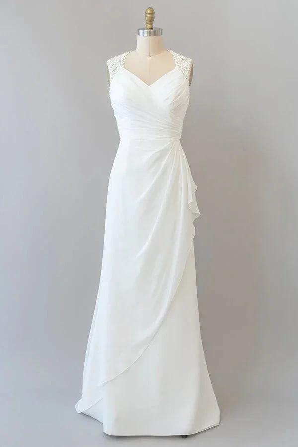 Awesome Long Sheath Lace Chiffon Backless Wedding Dress by BIZTUNNEL