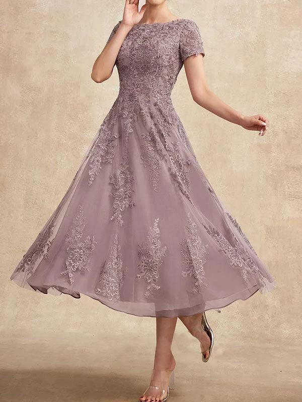 A-line Scoop Tea-Length Tulle Lace Mother of the Bride Dress by Dreamylily