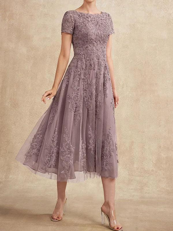 A-line Scoop Tea-Length Tulle Lace Mother of the Bride Dress by Dreamylily