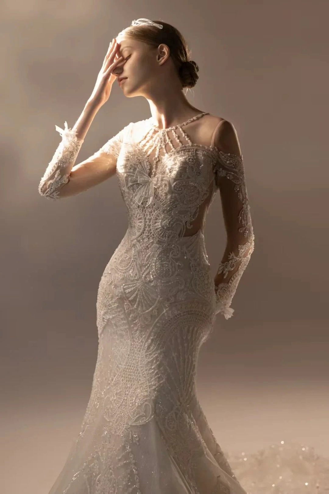 Exquisite Mermaid Halter Neck Illusion Lace Wedding Dress with Beaded Embroidery &amp; Keyhole Back H0010 by ZAPDRESS