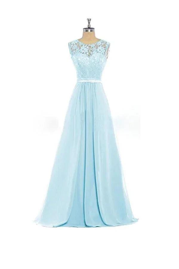 Baby Blue Lace Tank Bridesmaid Dresses For Wedding Party BD012 by pgmdress