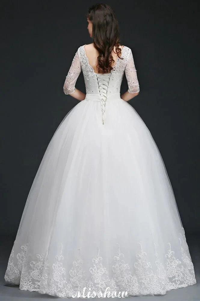 Ball Gown Floor Length Tulle Glamorous Wedding Dresses with Lace by misshow.com