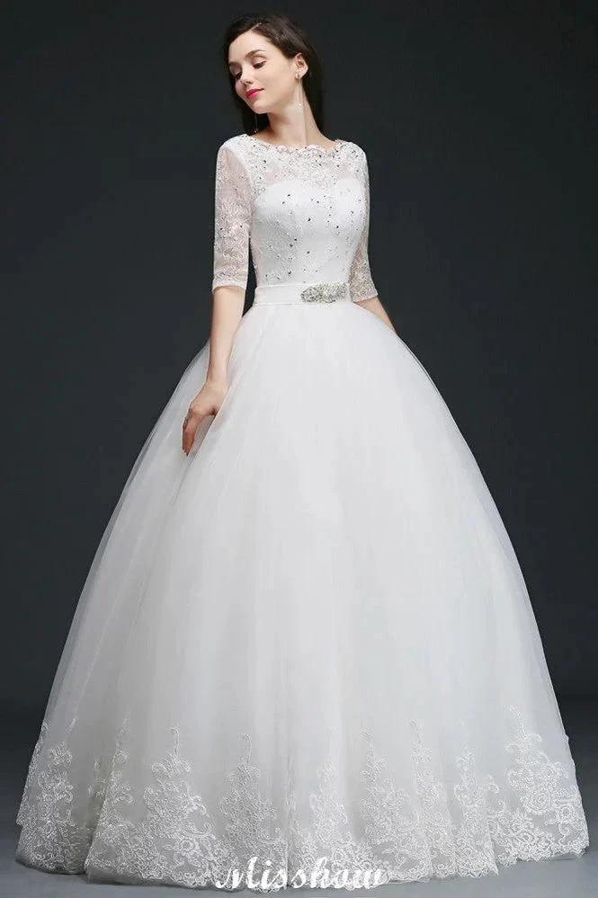 Ball Gown Floor Length Tulle Glamorous Wedding Dresses with Lace by misshow.com