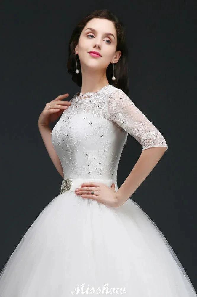 Ball Gown Floor Length Tulle Glamorous Wedding Dresses with Lace by misshow.com