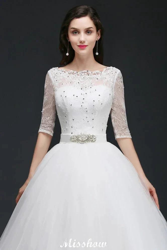 Ball Gown Floor Length Tulle Glamorous Wedding Dresses with Lace by misshow.com