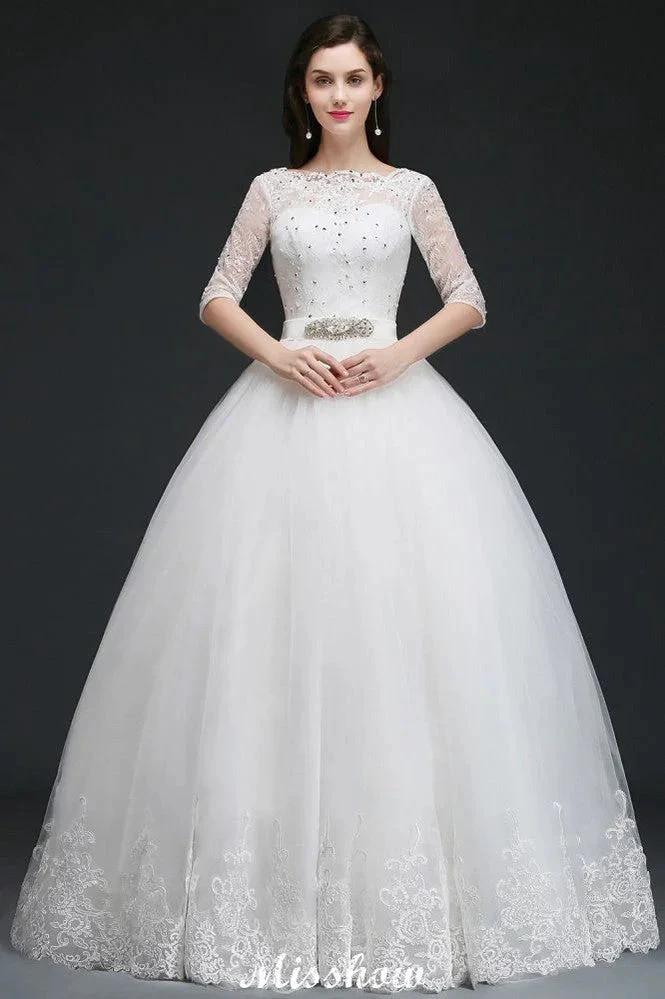Ball Gown Floor Length Tulle Glamorous Wedding Dresses with Lace by misshow.com
