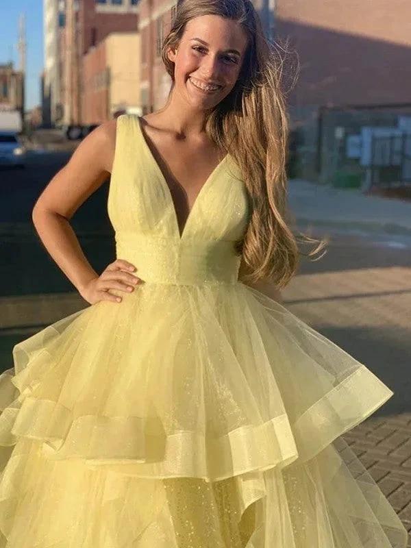 Ball Gown Floor-Length V-neck Ruffles Sleeveless Organza Prom Dresses by misshow.com
