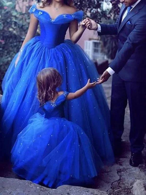 Ball Gown Off-the-Shoulder Sleeveless Floor-Length Beading Tulle Prom Dresses by misshow.com