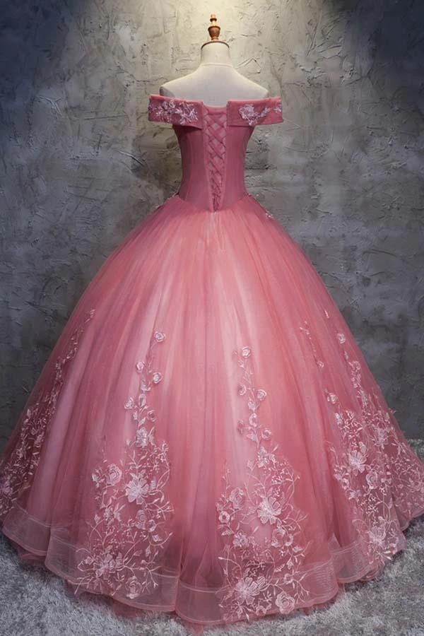 Ball Gown Off-the-Shoulder Tulle Wedding Dress With Appliques WD196 by pgmdress