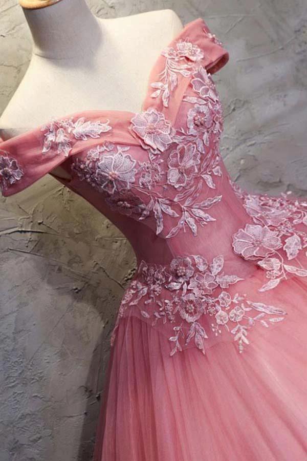 Ball Gown Off-the-Shoulder Tulle Wedding Dress With Appliques WD196 by pgmdress