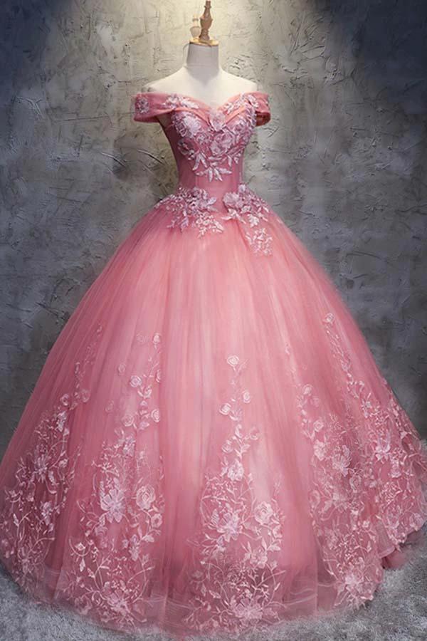 Ball Gown Off-the-Shoulder Tulle Wedding Dress With Appliques WD196 by pgmdress