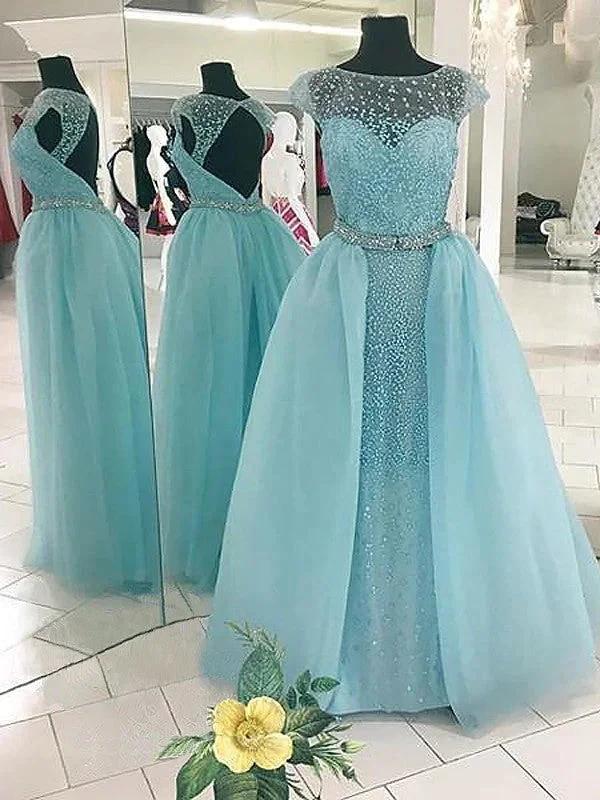 Ball Gown Sleeveless Bateau Beading Floor-Length Tulle Prom Dresses by misshow.com