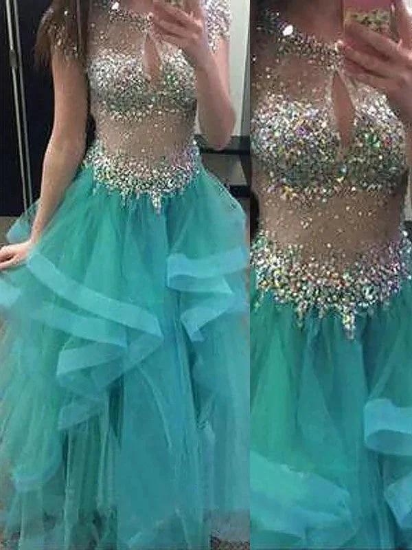 Ball Gown Sleeveless Jewel Beading Floor-Length Organza Prom Dresses by misshow.com