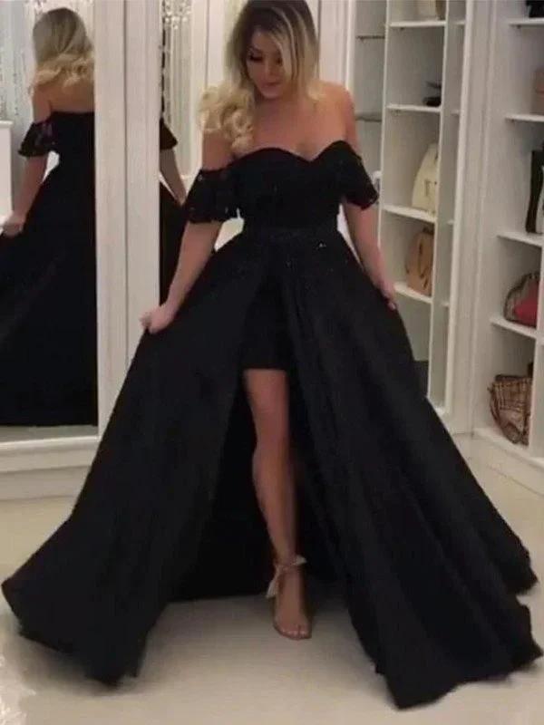 Ball Gown Sleeveless Off-the-Shoulder Lace Satin Prom Dresses by misshow.com