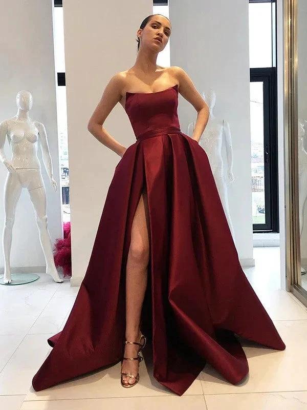 Ball Gown Sleeveless Strapless Ruffles Satin Prom Dresses by misshow.com